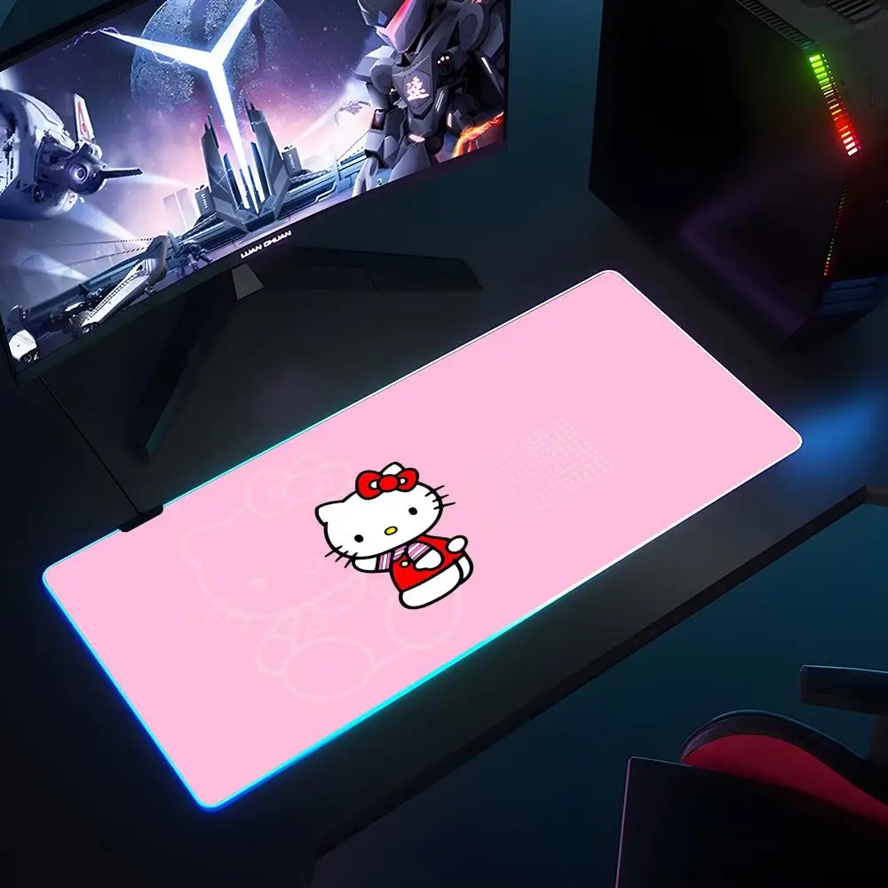 anime cartoon H-hello K-kitty cat Mouse Pad RGB Luminous 700X400mm Large Table Pad Encrypted Anti Skid Super Large Mouse Pad