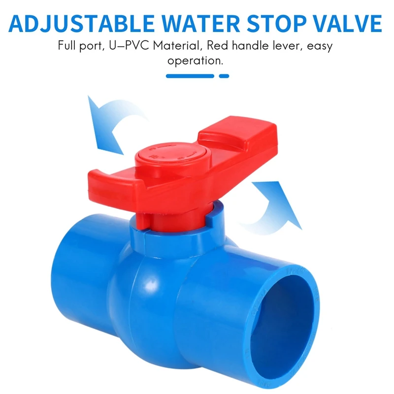 40mm x 40mm Slip Full Port Red Handle Lever U-PVC Ball Valve Blue