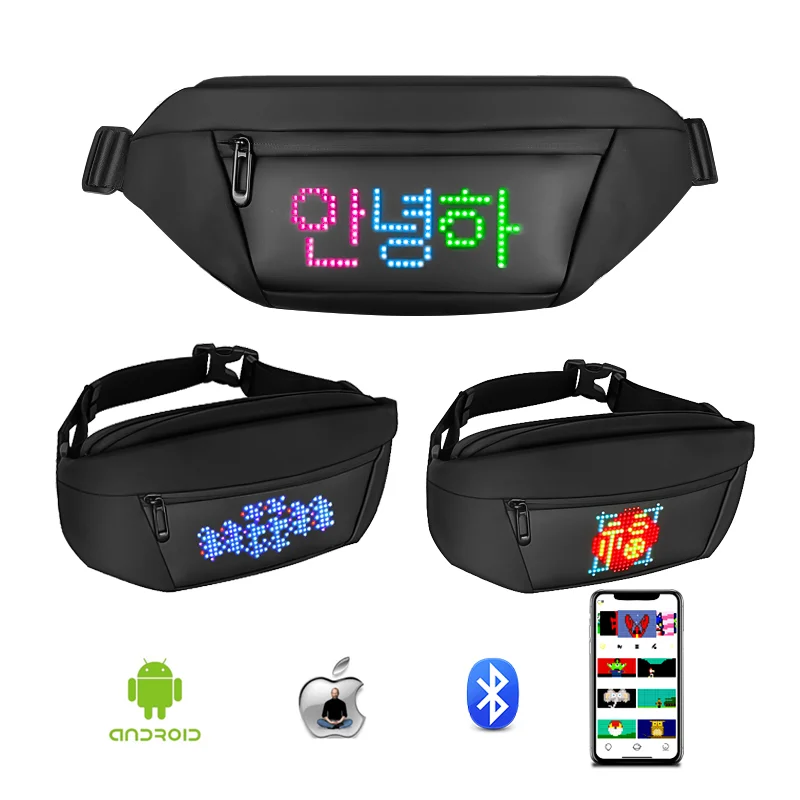 

LED Pixel Fanny Pack RGB Text Scrolling Flashing APP or Bluetooth Running LED Display, Waterproof As A Portable Bag Decoration