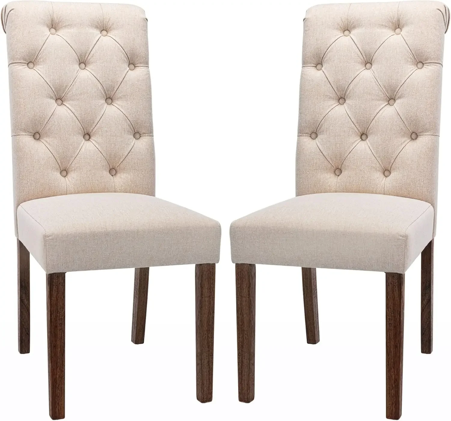 Tufted Dining Room Chairs Set of 2, Accent Parsons Diner Chairs Upholstered Fabric Side Stylish Kitchen Chairs - Beige