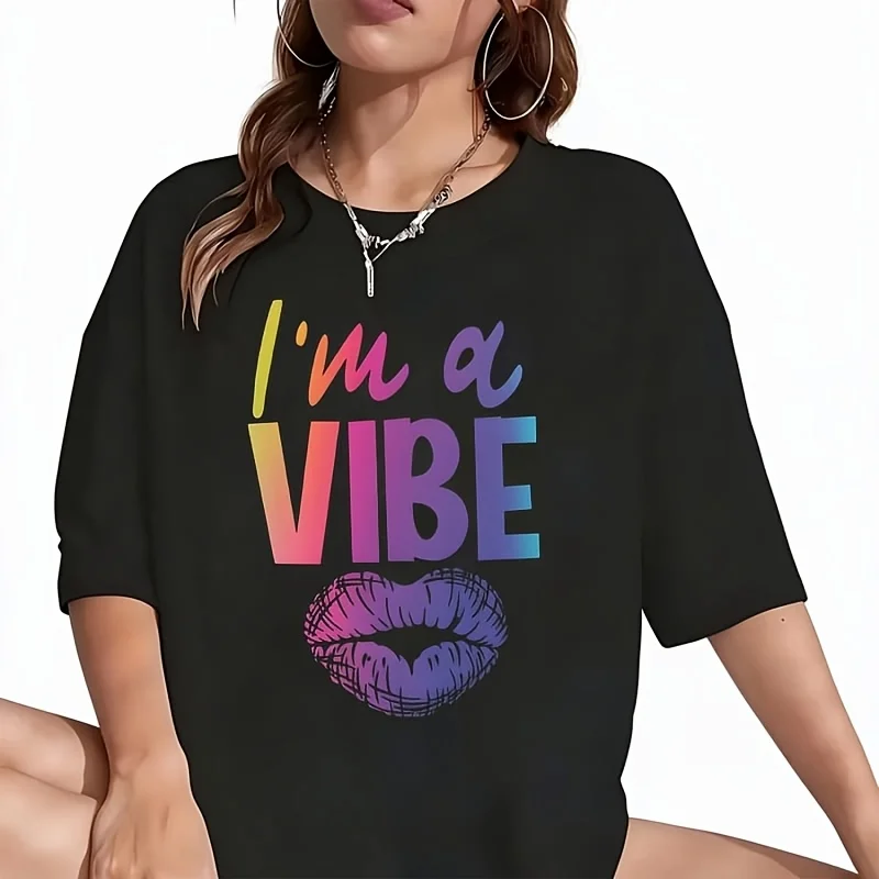 I'M a Vibe Graphic Women's T-Shirt Funny Graphic Short Sleeve Tee Novelty Shirt Casual Crew Neck Top 100% Cotton S-5XL