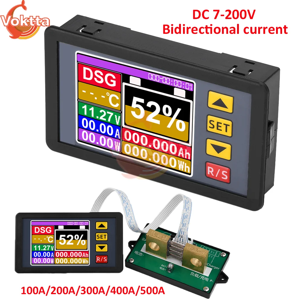 DC 7-200V 9-in-1 Multi-functional Tester Digital Display Power Supply Voltmeter Ammeter Battery Capacity Tester Coulomb Meter