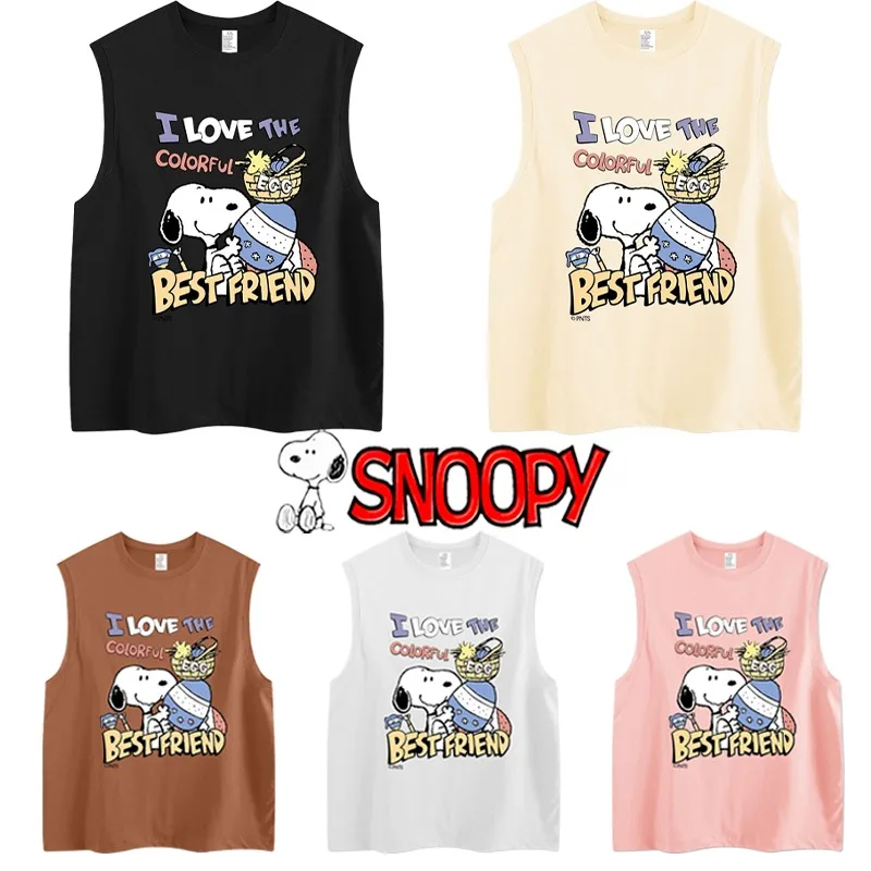 Tops masculinos e femininos de regata Snoopy, camiseta sem mangas com gola redonda, top de ginástica de secagem rápida, esportes ao ar livre, verão