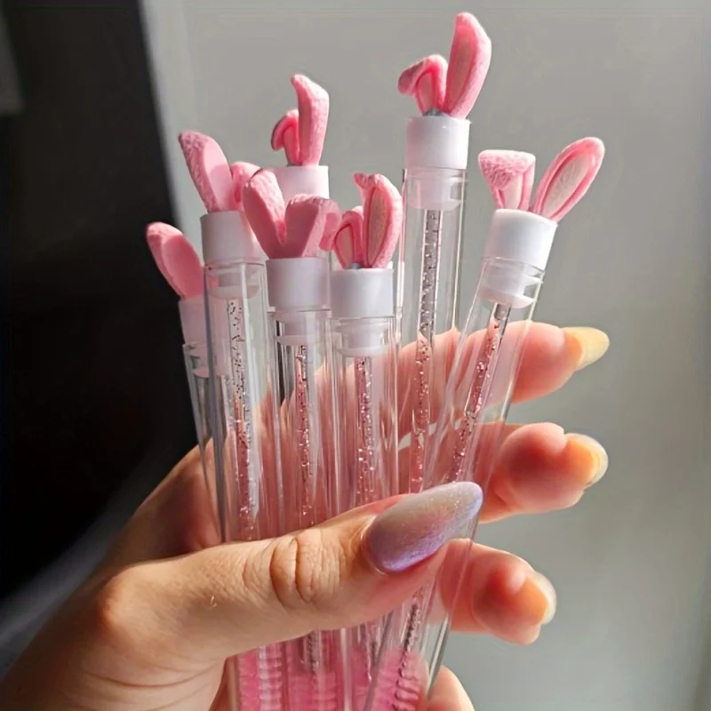 5pcs Bunny Eyelash Spoolies with Tubes - Reusable Mascara Wands, Dust-Proof Portable Lash Brushes for Extensions & Makeup, Cute view 3