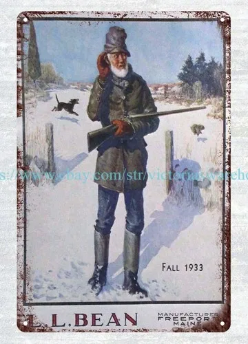 1933 LL Bean Dog Rabbit Hunting metal tin sign garage shop kitchen wall decor