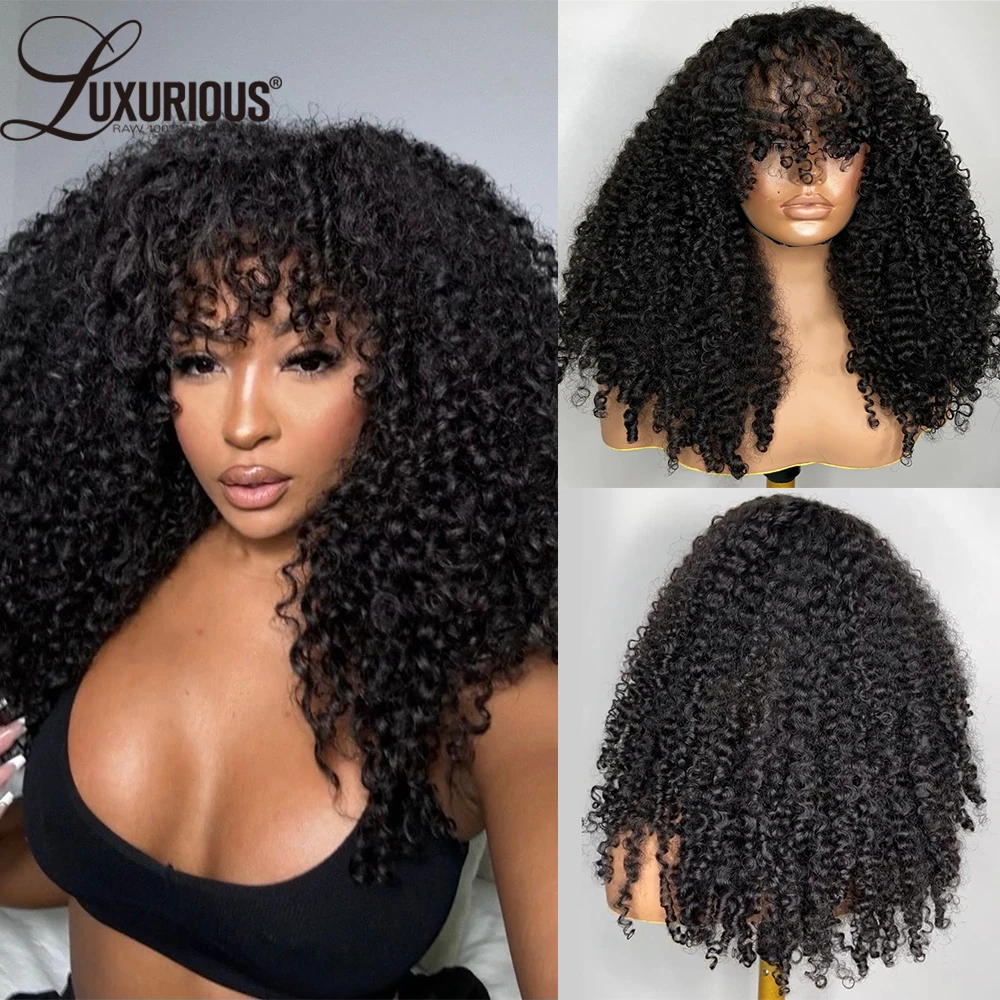 

Burmese Curly 360 Full Lace Wig With Bang Brazilian Bouncy Curly 13x4 Lace Frontal Human Hair Wigs For Women Remy Human Hair250%