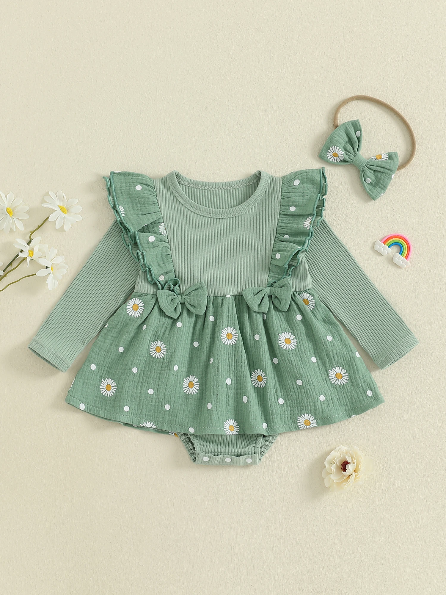 

Зимний наряд для маленьких девочек, вязаный свитер с цветочным принтом, платье, леггинсы, комплект с шапкой с помпоном и шарфом, комплект из трех предметов