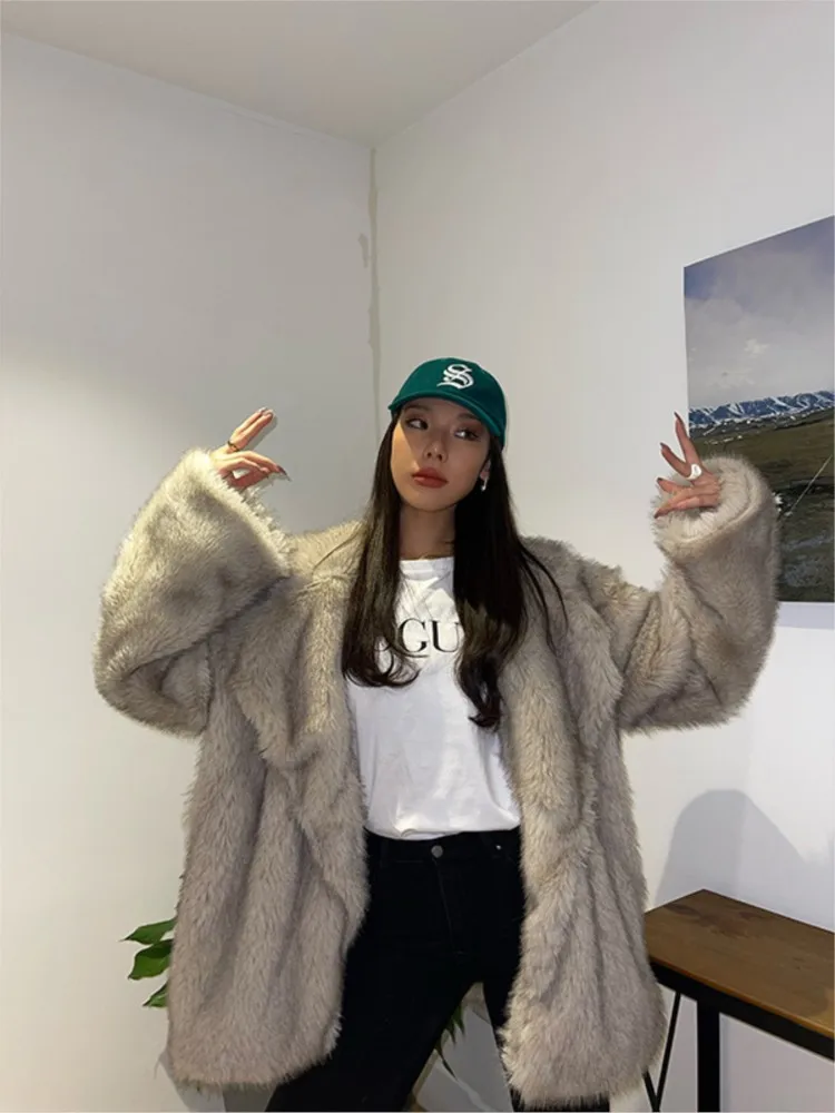 

2025 Winter Women Eco Fur Coat Oversized Gradient Female's Mink Fur Jacket Thick Warm Outerwear Lady Fluffy Faux Fox Fur Jacket