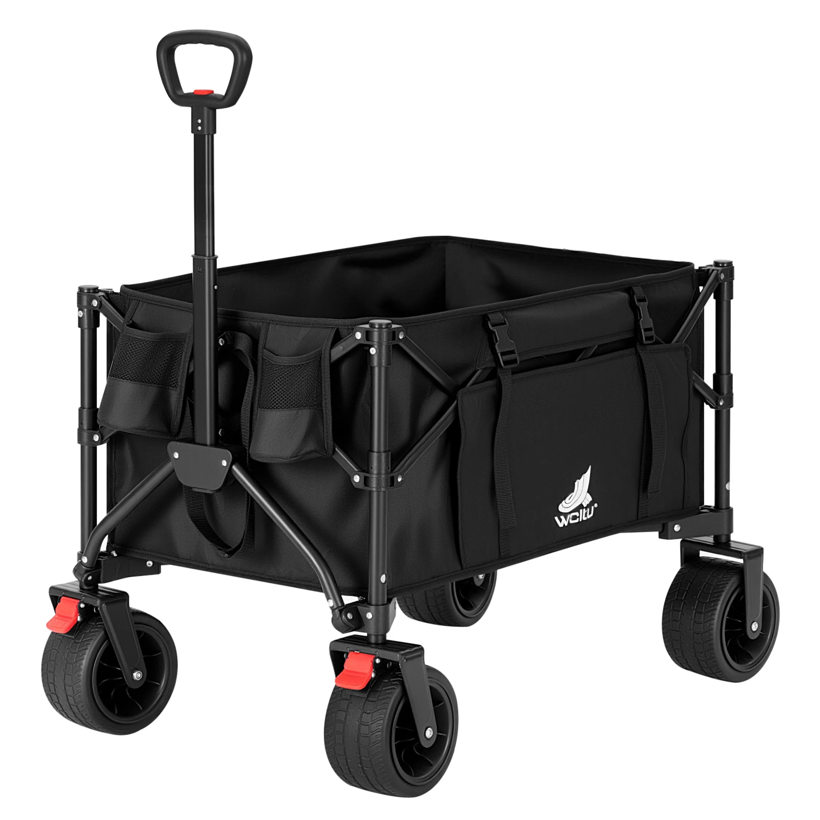 WOLTU 150/205L Faltbarer Gartenwagen mit Seitentasche und Getränkehalter, Stahlrahmen-Trolley, Handkarren für Camping und Strand