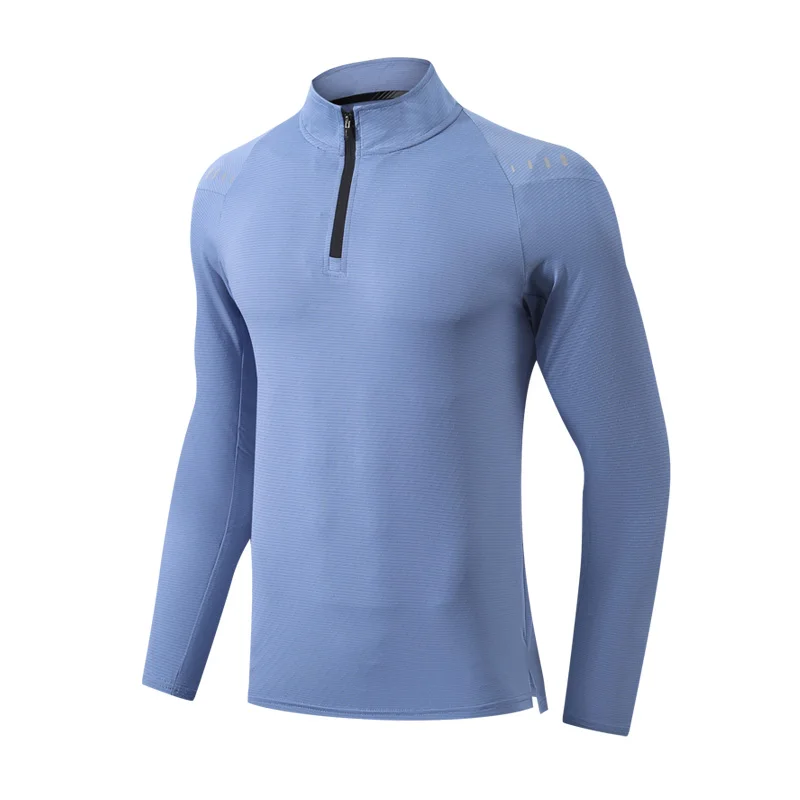 Men Gym Long Shirts Running Sport Half Zipper Fitness Bodybuilding Training Shirt Reflective High Quality Breathable Tees