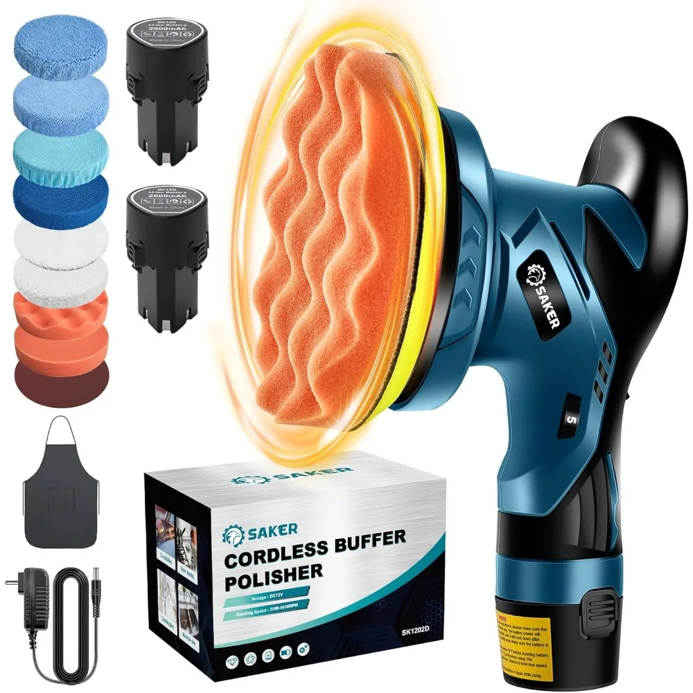 

Cordless Car Buffer Polisher - 6 Inch Portable Waxer Kit with 2 Batteries, Variable Speed & Attachments