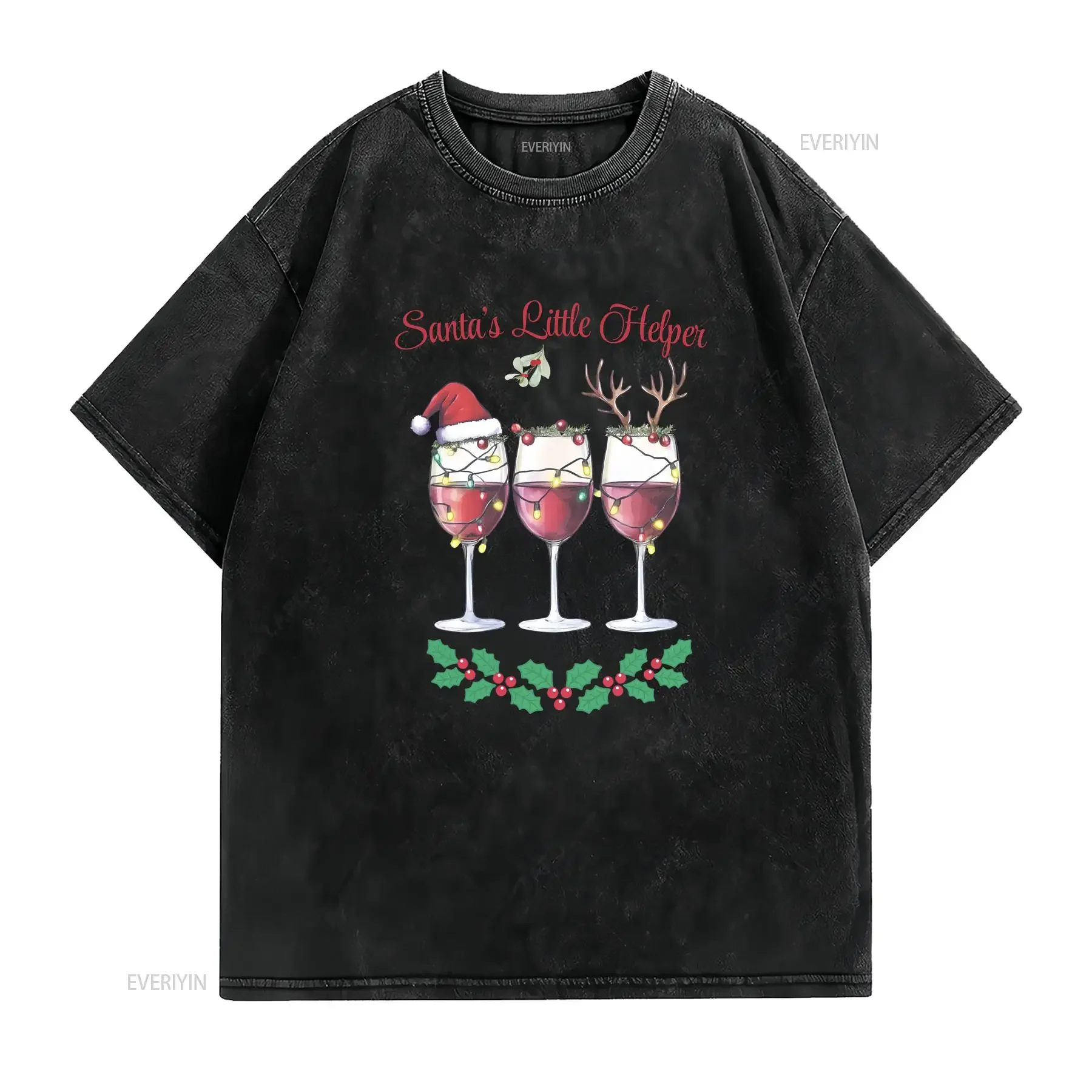 Santa's Little Helper T Shirt Friend Couples Holidays Christmas vintage Washed Soft homme Slightly Breathable graphic fashion
