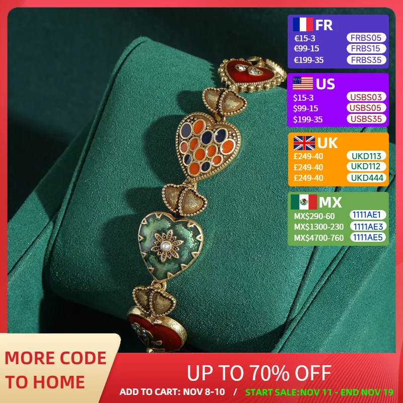 

Antique Jewelry Geometric Love Ethnic Style Colorful Enamel Heart Shape Vintage for Women Accessories Bohemian 2024 New Arrival