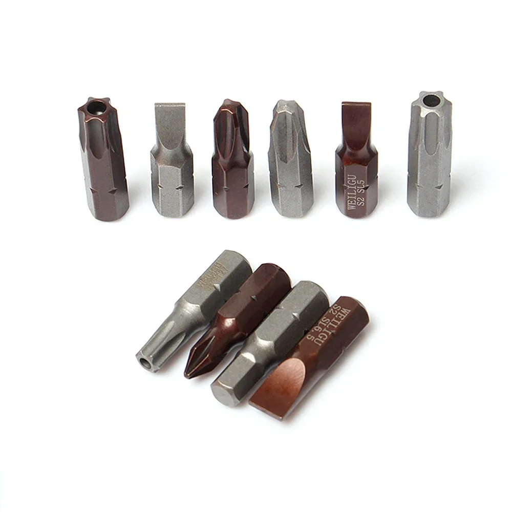2Pcs Screwdriver 25mm Long Phillips Wrench PH0-PH3 Straight SL3-6.5mm Hexagonal H2-H6 Plum Blossom T8/T10/20/T30/T40 Screwdriver