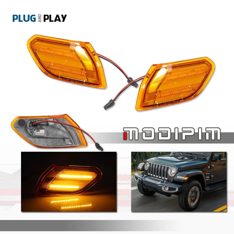 Amber Yellow LED Car Front Side Marker Turn Signal Lights For Jeep Wrangler JL 2018-up & Gladiator JT 2020-up Fender Flare Lamp