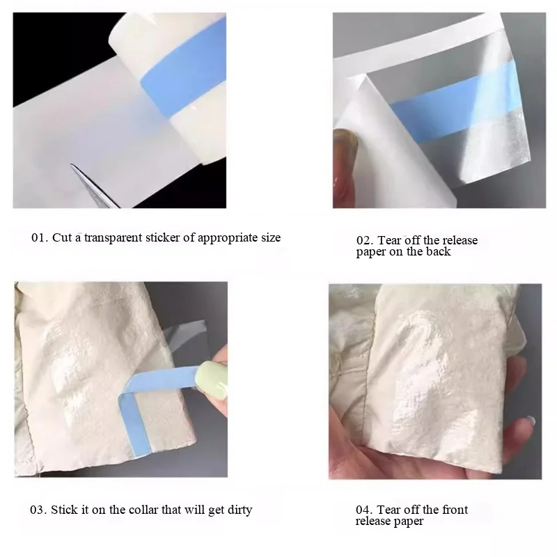 2Rolls PU Transparent Collar Protection Tape, Easy-Cut Anti-Dirt for Jacket & Down Jacket Collars and Cuffs