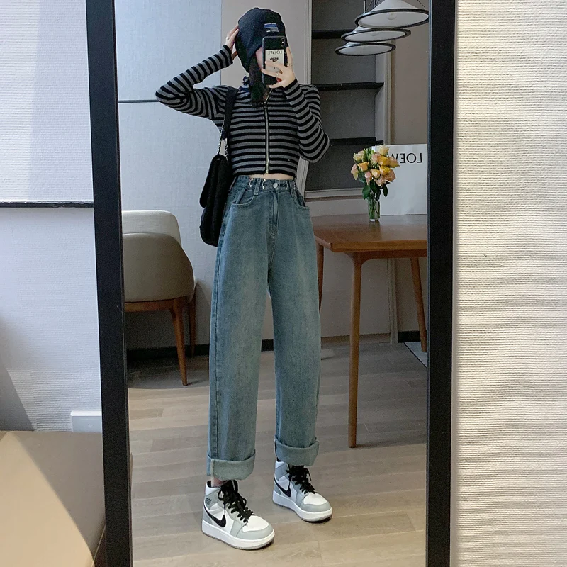 High Waist Wide Leg Jeans Women's Design Sensation Small ence Loose Fit Floor Length plus Size Slimming Denim Pants