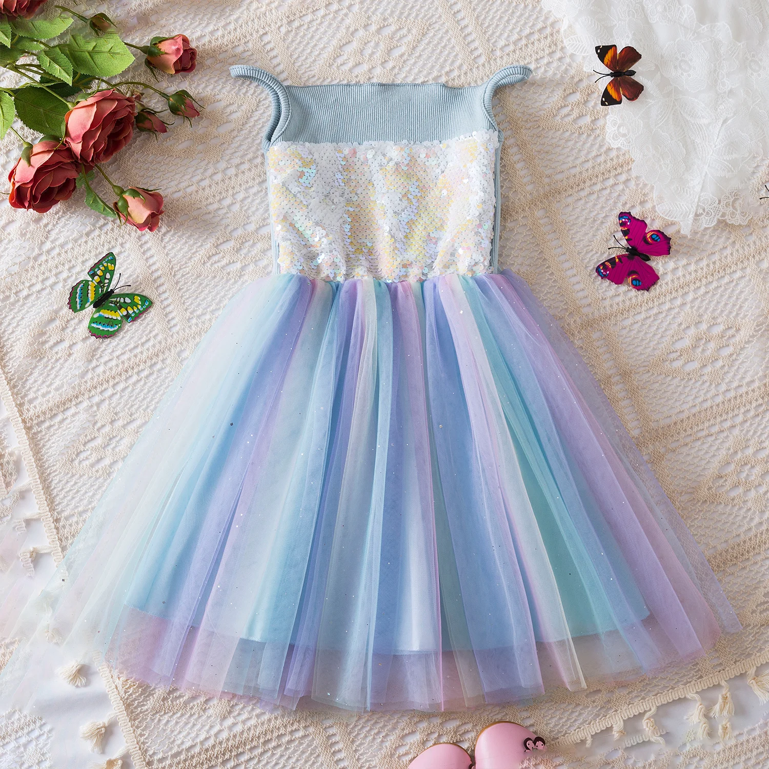 2-6Y Toddler Girl Tutu Dress Rainbow Sequin Unicorn Birthday Party Kids Clothes Princess Summer New Sleeveless Suspender Dresses