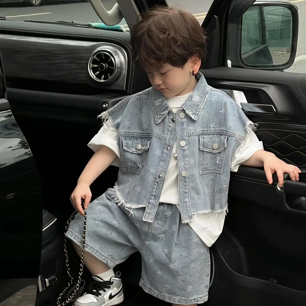 Boys Summer Set Korean Style Denim Vest Shorts Two-Piece Set Handsome Children's Clothing Outfit