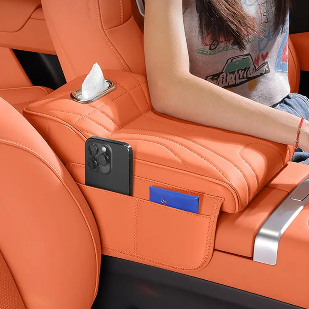 ل Haval H9 2rd 2024 2025 مسند ذراع السيارة صندوق الارتفاع زيادة تخزين السيارة مسند الذراع غطاء وسادة جلدية واقية صندوق حقيبة السيارة R1V8 #3