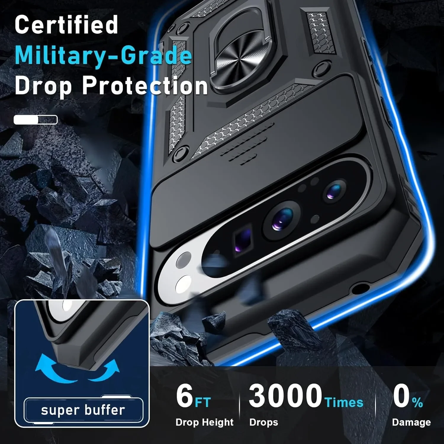 حافظة لهاتف جوجل بيكسل 9 برو XL 9 Pro 9 8A 8 Pro 7A عدسة كاميرا منزلقة حلقة عسكرية مسند مغناطيسي مصدات من الدرجة أغطية مدرعة