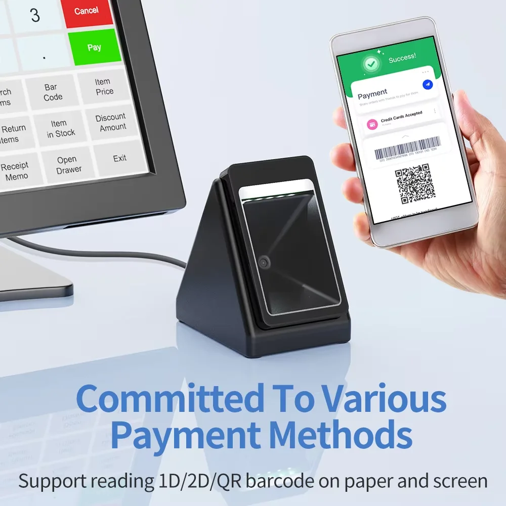 Wireless Desktop 2D Barcode QR Code Reader E-payment BOX for Supermarket Table Platform Desktop Barcode Scanner