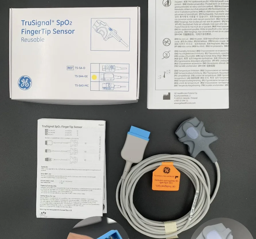 GE Original B450 650 ECG Monitor Adult Finger Cuff Blood Oxygen Probe Sensor TS-SA4-GE