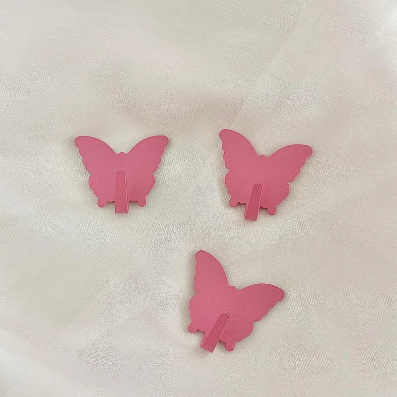 3PC Pink White Butterfly Shape Metal Multi-Purpose Hook Cute Girl Bedroom Wall Sticky Hook Key Mask Organizer Room Decor ﻿ view 3