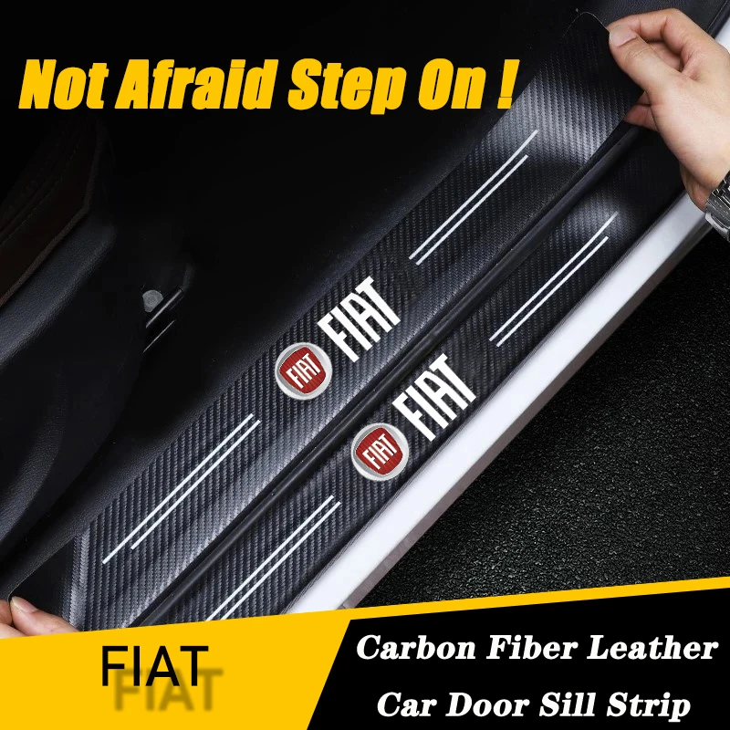 Protector de umbral de puerta de coche, de fibra de carbono y cuero, para FIAT Abarth 500 Tipo FR Panda Argo Freemont Viaggio Bravo Punto, 1/4/5 Uds.