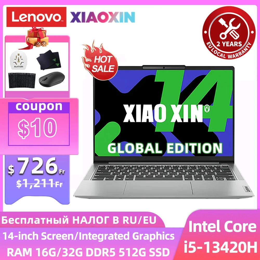 Lenovo Laptop 2024 Xiaoxin 14 Intel Core i5-13420H Integrated Graphics RAM16G/32G 512G SSD 14 inches 60Hz Screen Notebook Pc