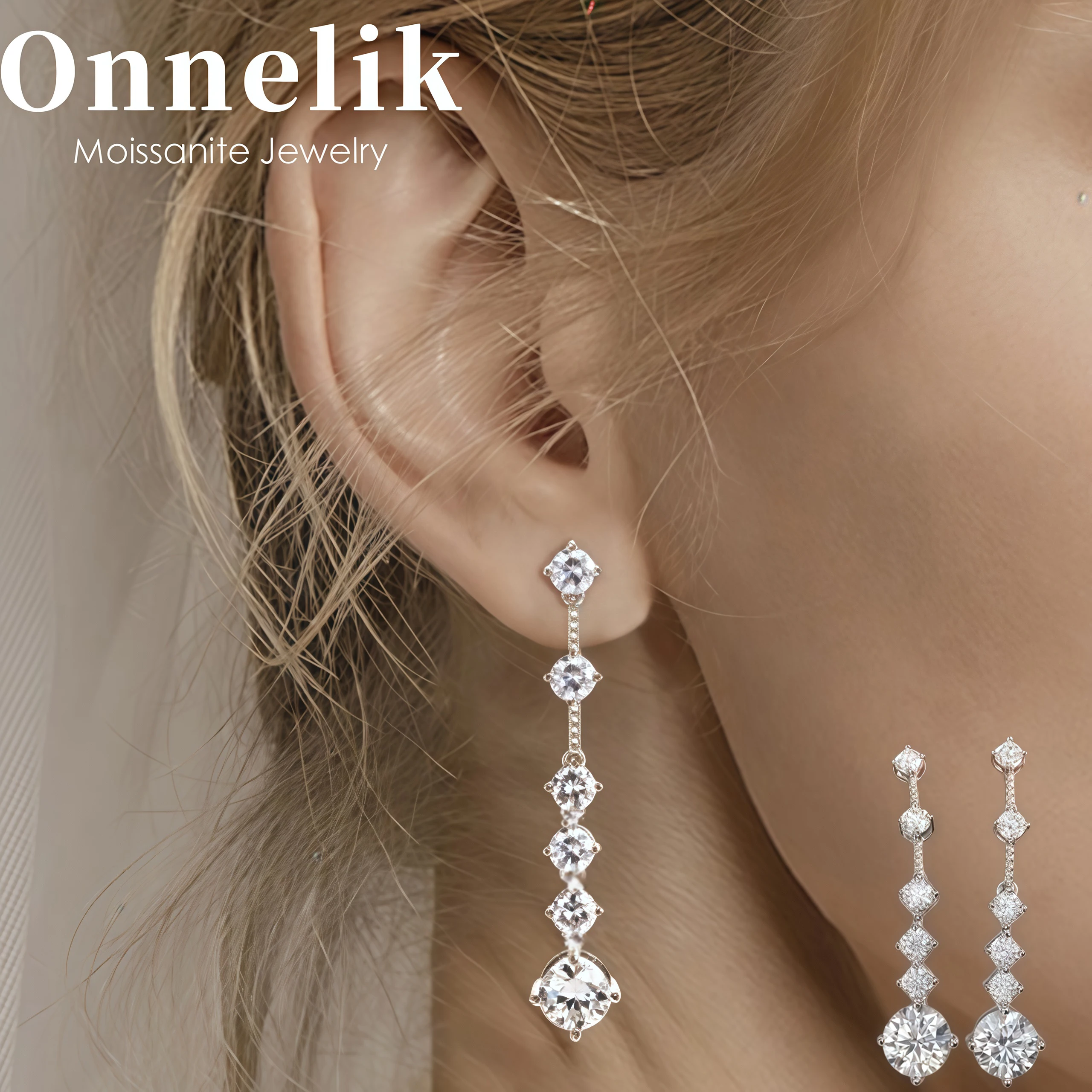 

Onnelik 3ct Long Tassel Moissanite Stud Earrings Original S925 Sterling Silver Light Luxury Statement Ear Jewelry for Women