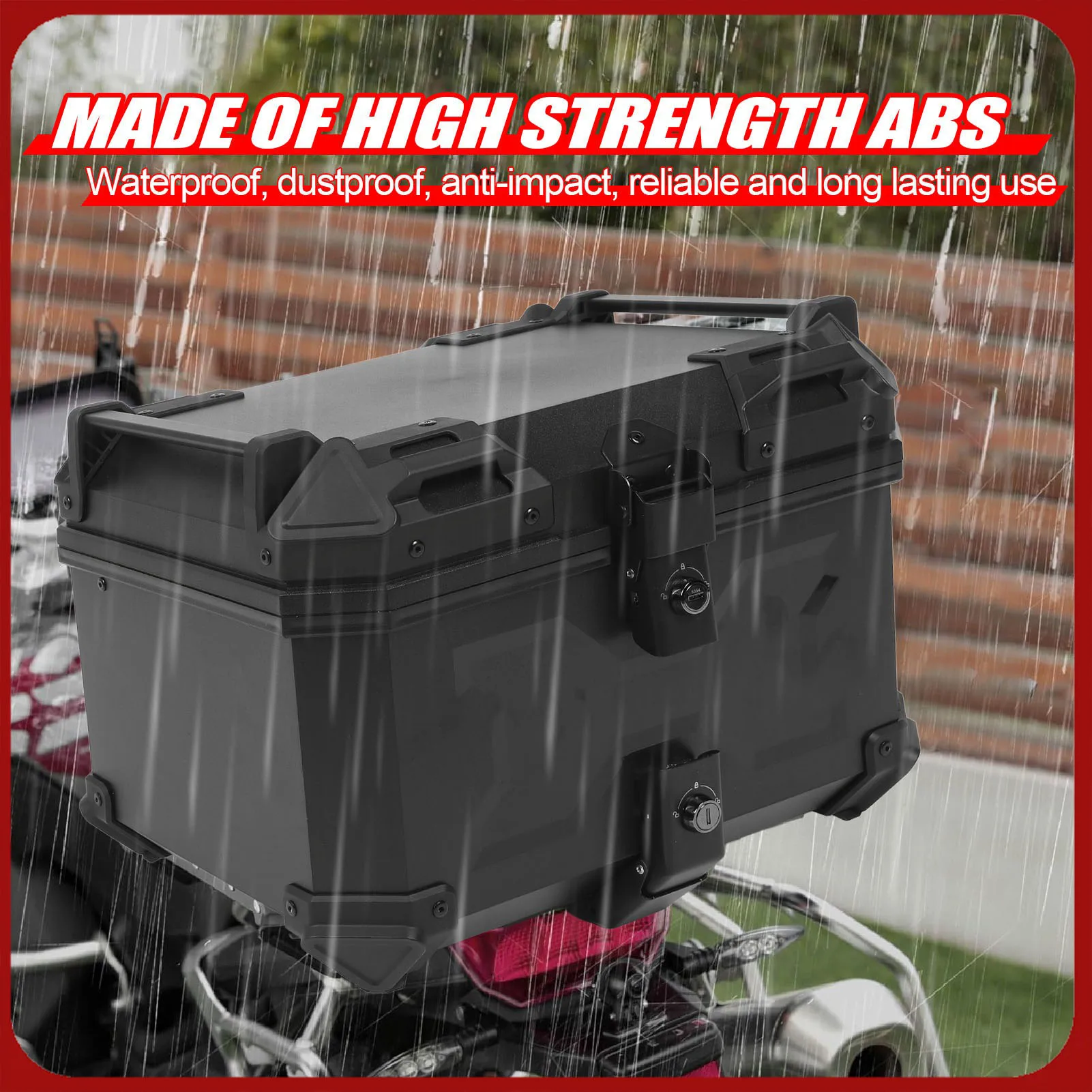 

Motorcycle Rear Luggage Box Quick Release Plate Trunk Tail Box Heavy Duty 45L Waterproof for Store Helmet Gloves Storage Tools