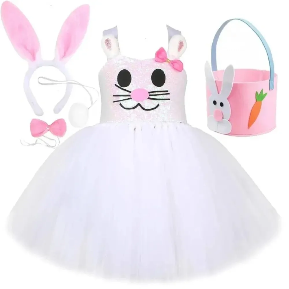 Baby Girls Easter Bunny Tutu Dress Sequins White Animal Costume Carnival Party Ballet Dress Kids Rabbit Festival Outfit view 5