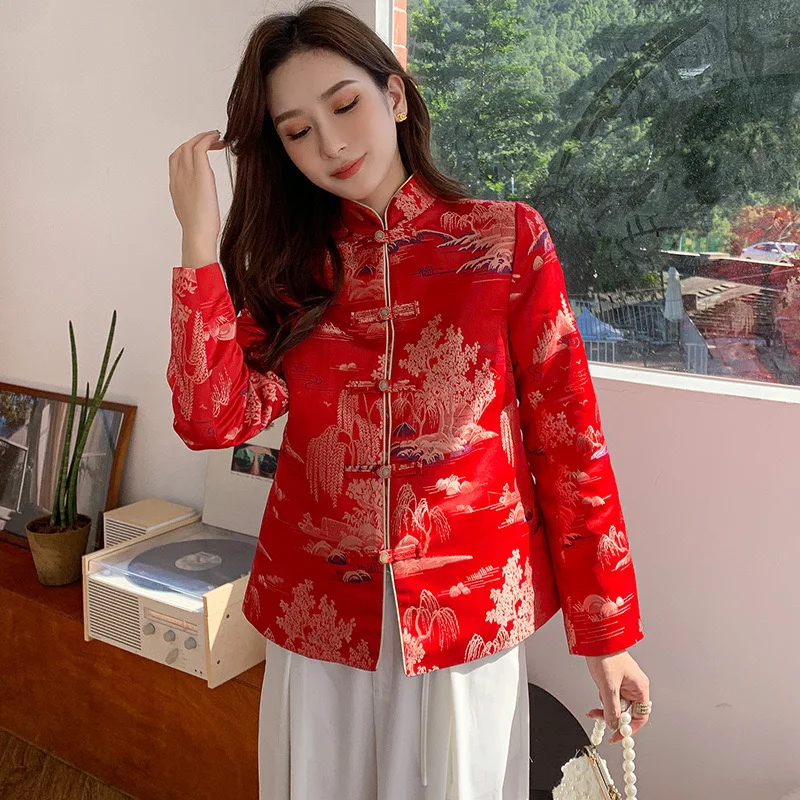 Red Padding Jacket Chinese Year Lady Festival Tangsuits