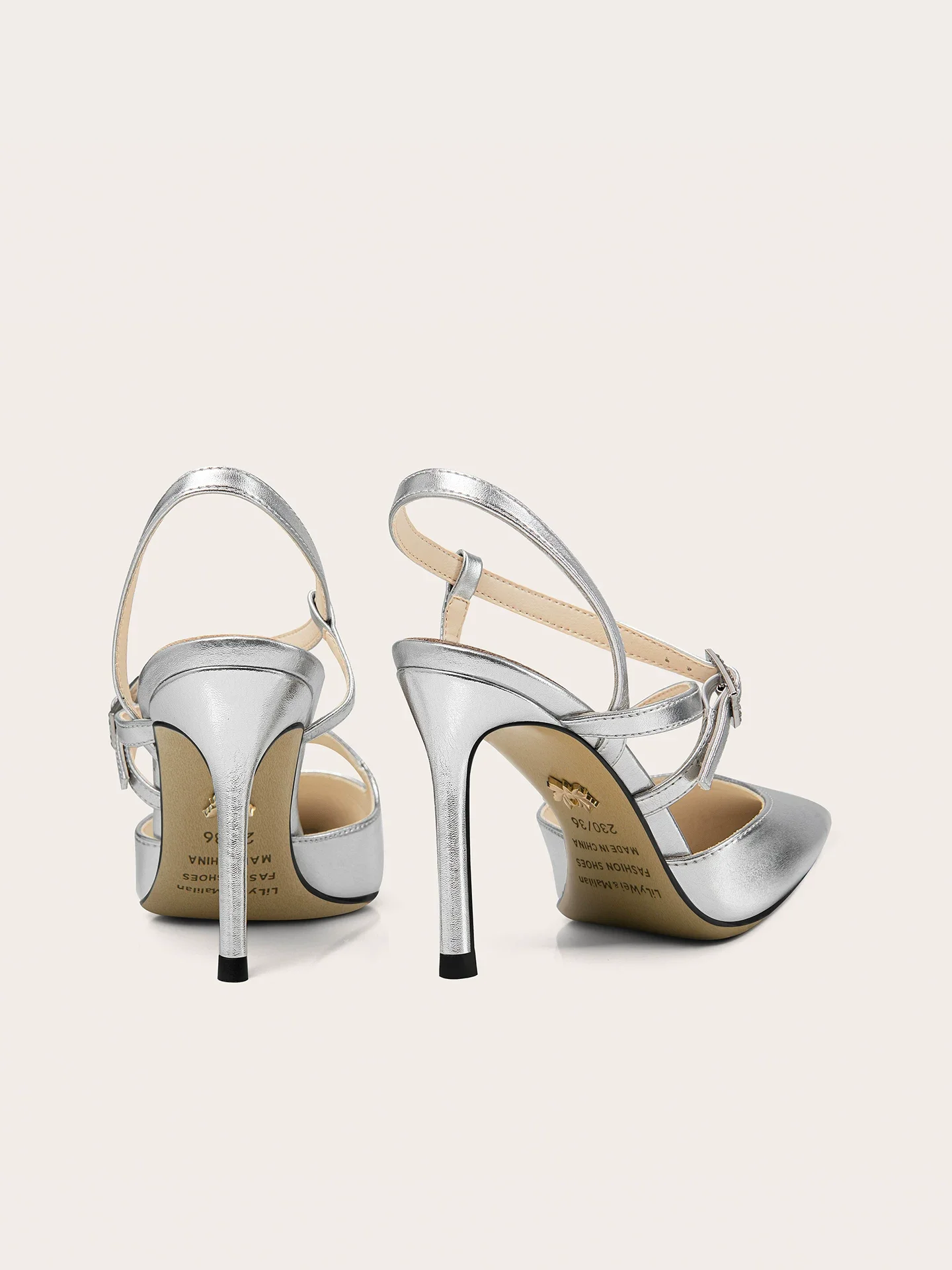 Summer New Silver Pointed Leather Strap Sandals for Banquet Dress Large Size Small Size Widening High Heels Women's Shoes