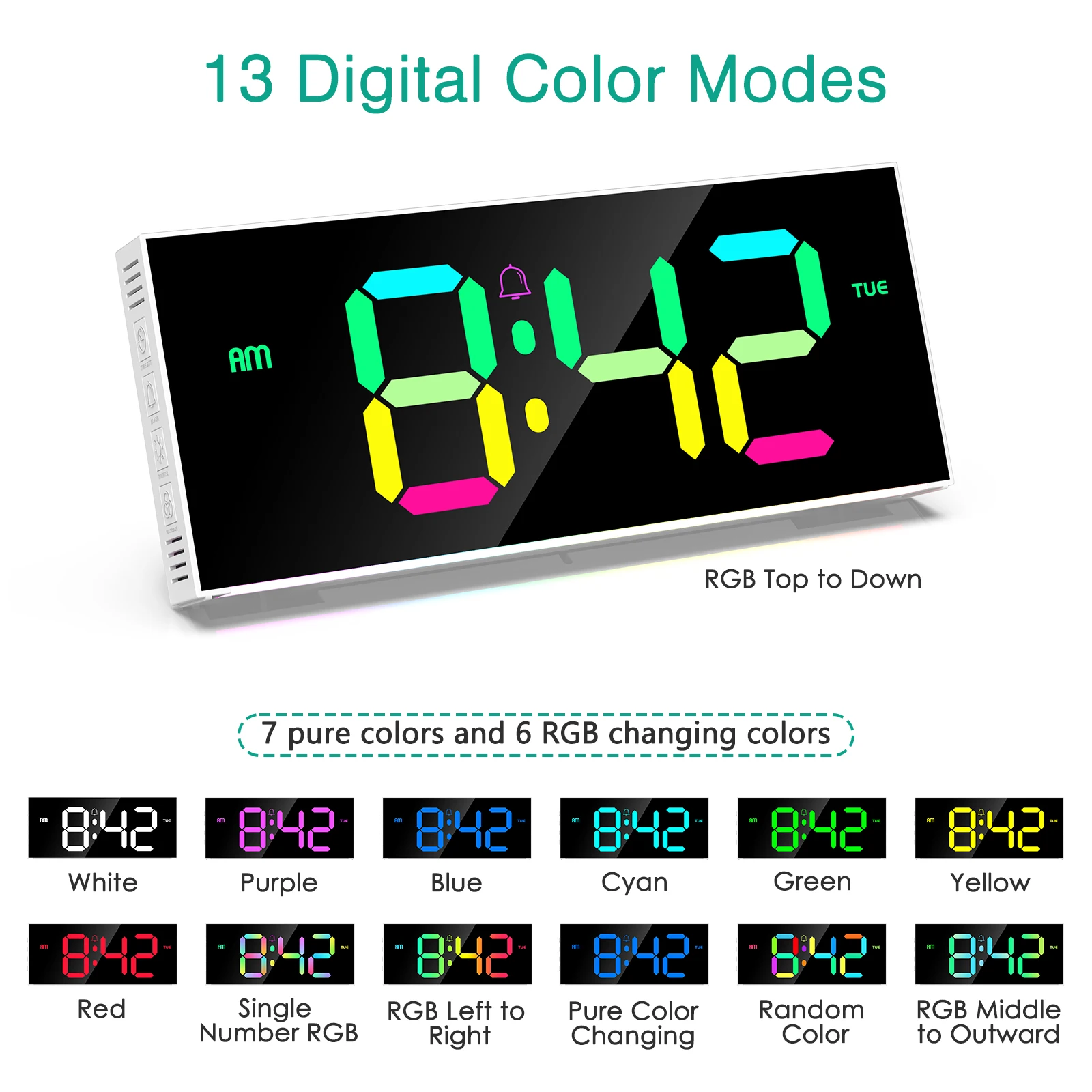 ORIA Digital Wall Clock 12" Large Display RGB Colorful Alarm Clock with Remote Control for Living Room, Gym view 3