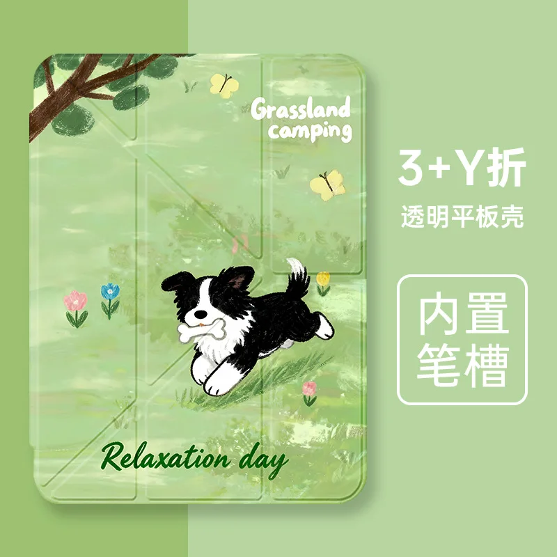 New For iPad Air 11 M4 Case 2026 Air 11 M3 M2 11inch Air 4 5 10.9 Run Puppy Pattern Y+Tri Fold Stand with Pen Slot Tablet Cases