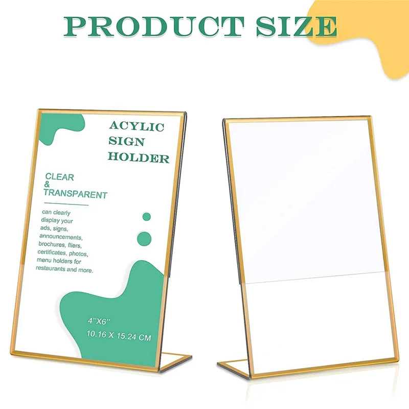 12 Stuks Goud Frame Acryl Bord Houder Bruiloft Tafelnummer Houder Schuine Menu Dubbelzijdige Standaard, 4X6Inch Verticaal