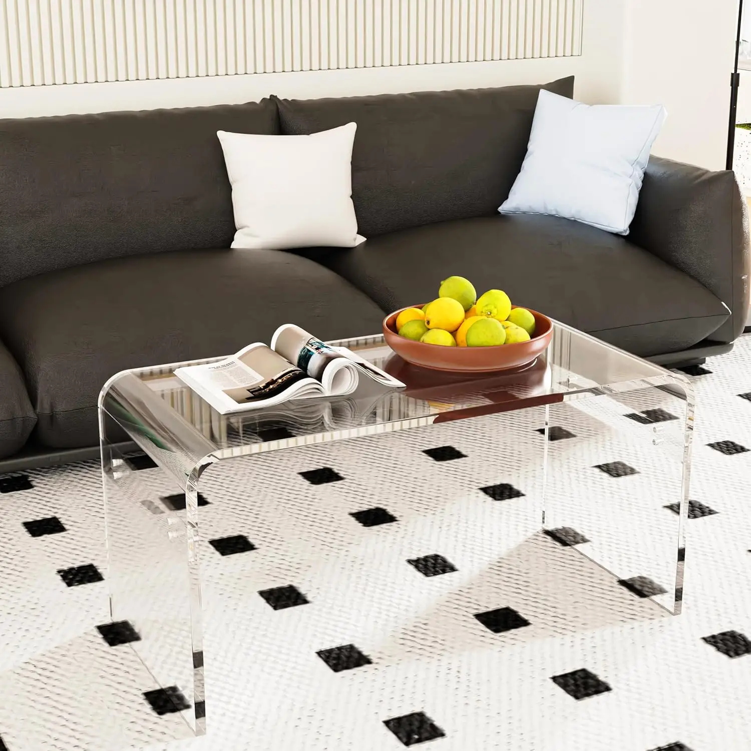 

32inch Premium Clear Acrylic Rectangle Coffee Table for Living Room,Mid Century Transparent Waterfall Lowtea Table, Customized