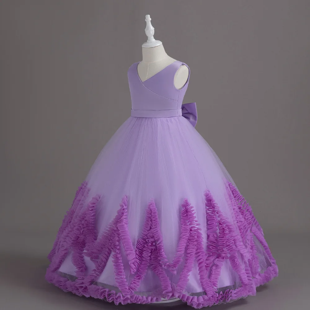 Children Elegant Bridesmaid Dress Flower Girl Long Wedding Dresses Brief Evening Girl's White Clothes From 5 to 12 Years