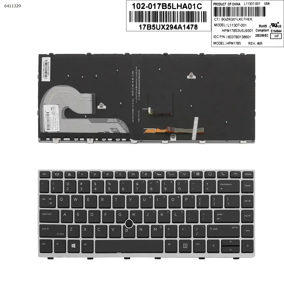 

US Laptop Keyboard for HP EliteBook 840 G5 846 G5 745 G5 Silver Frame Black with Backlit & Pointer