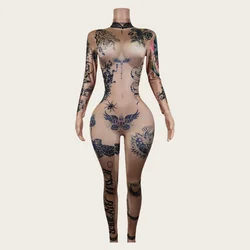Fashion Women Nude Costume Naked Sexy Jumpsuit Nightclub Party Prom Club Bodysuit Stage Wear Dancer Singer Performance Clothing