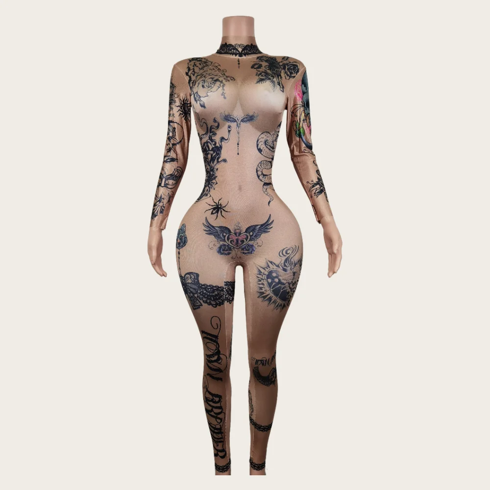 Fashion Women Nude Costume Naked Sexy Jumpsuit Nightclub Party Prom Club Bodysuit Stage Wear Dancer Singer Performance Clothing