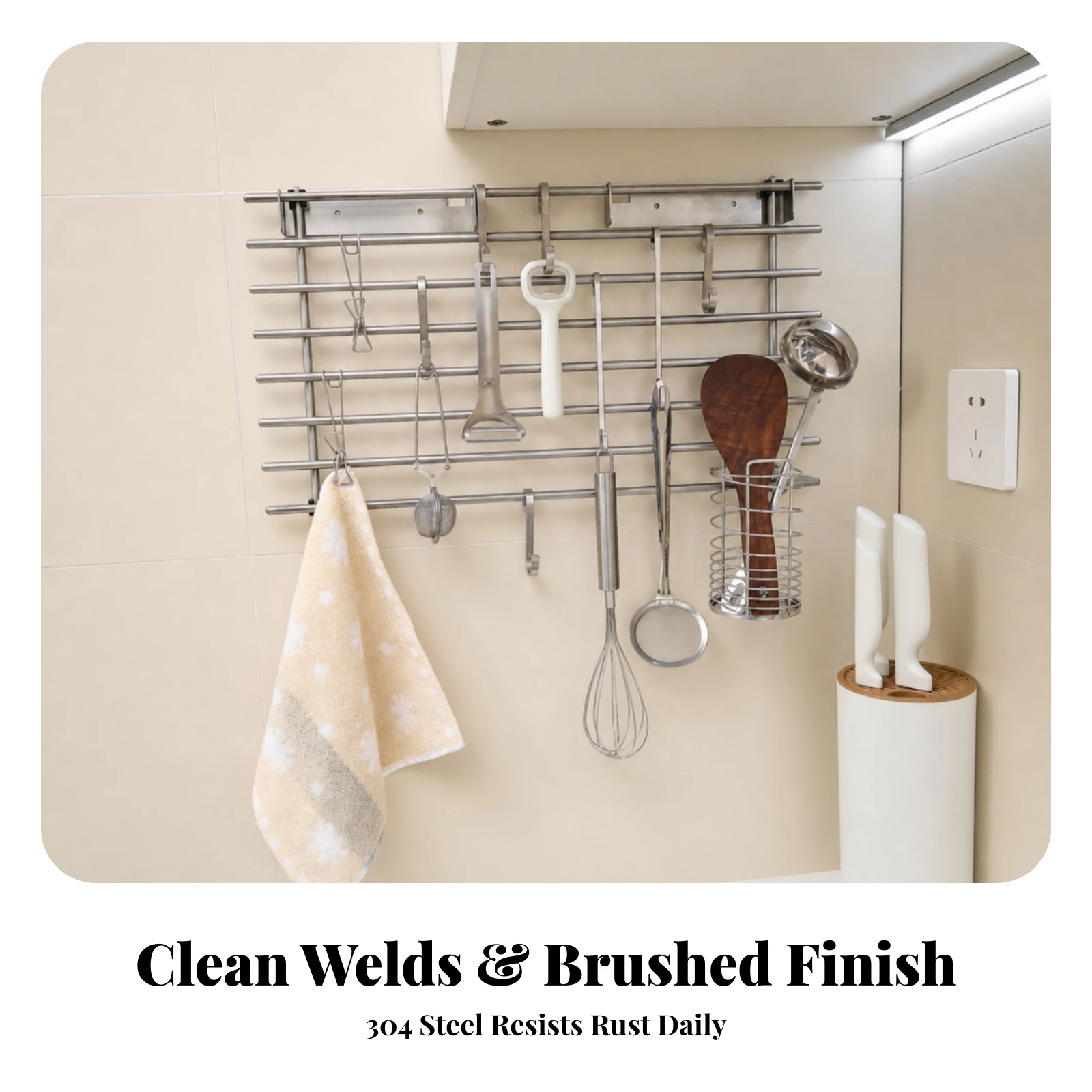 Wall-Mounted Kitchen Storage Rack Wall Mount Utensil Rack Slatted Kitchen Organizer Space-Saving Utensil Holder Sturdy