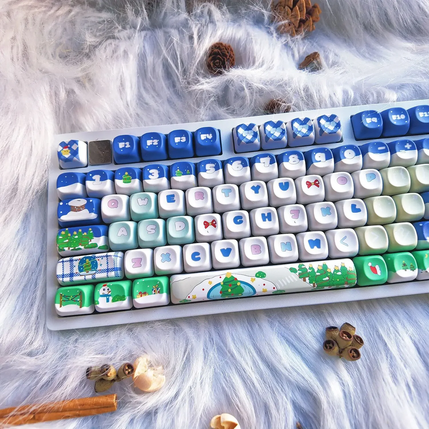 Christmas blue Christmas theme mechanical keyboard two-dimensional pbt five-sided sublimation Moa keycaps