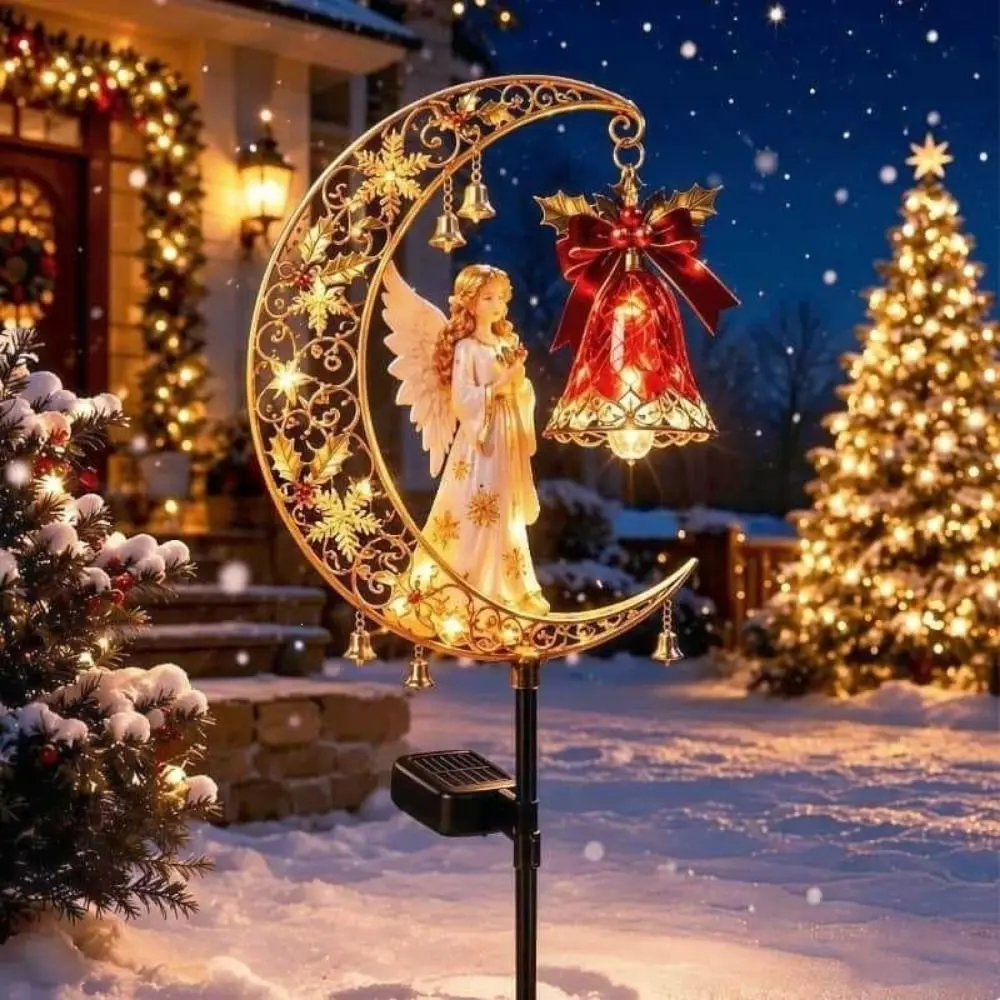 Waterproof Solar Christmas Crescent Garden Light Solar Powered Iron Metal Christmas Moon Solar Stake Light LED Glowing Snowman
