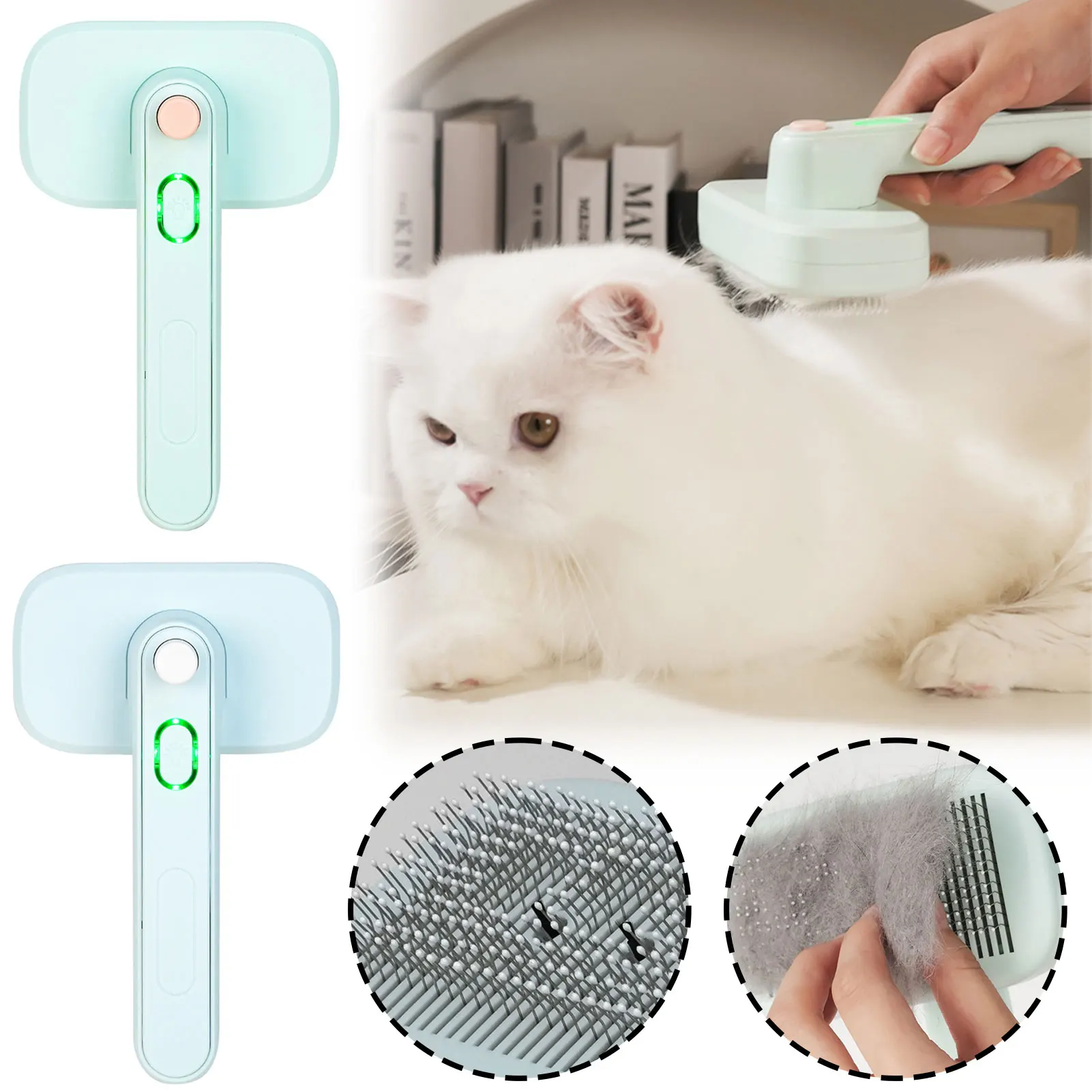 Pet Ion Brush,Self-Cleaning Slickers Brush,One-Key Hair Removal Rake Comb,Portable Cat Dog Hair Remover Brush Pet Accessories