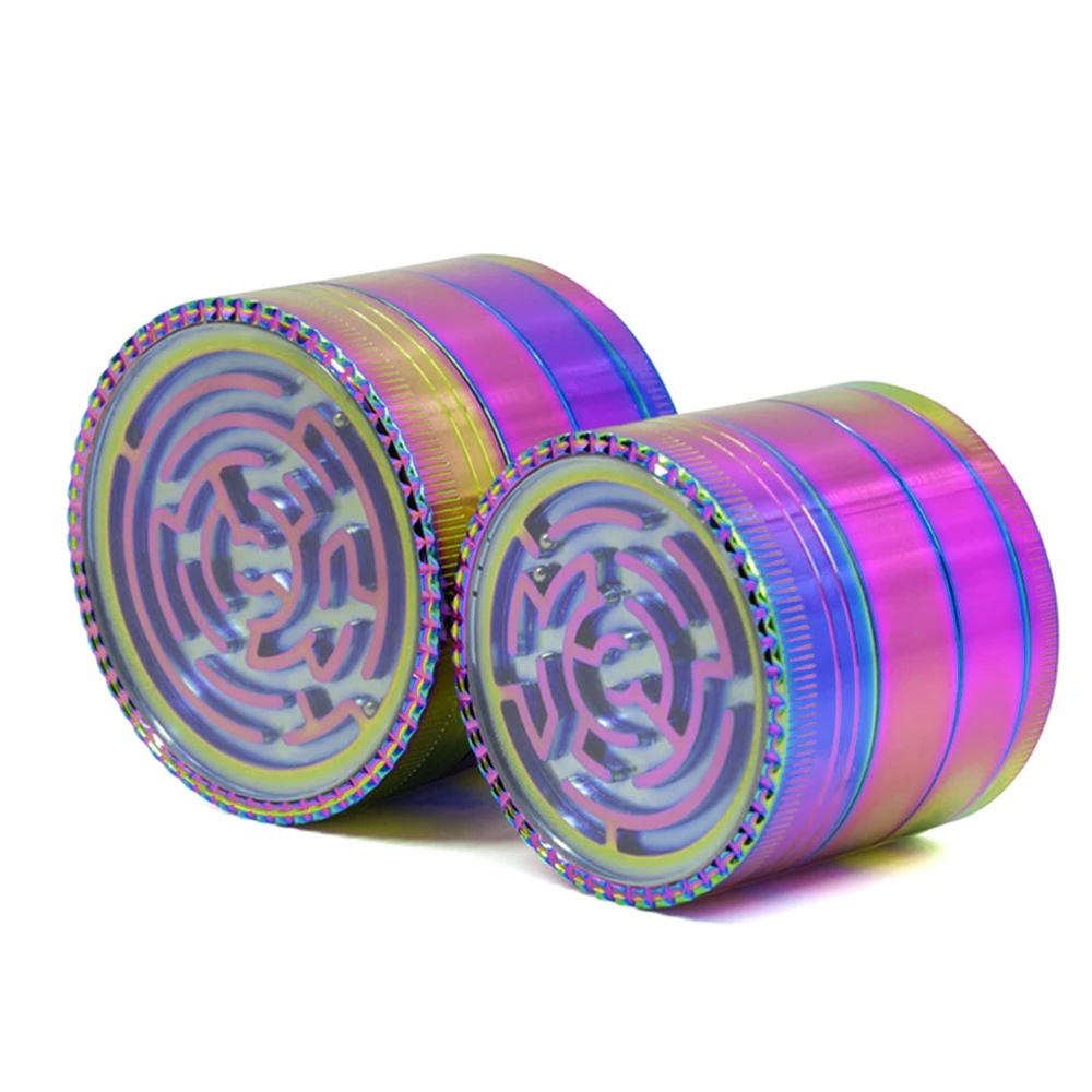 Maze Tobacco Herb Grinder 4 Layers Rainbow Color 52mm 63mm Smoking Metal Kitchen Spice Grinders Gadgets