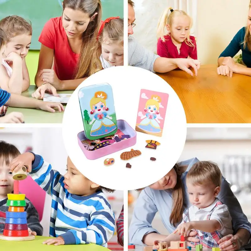 Kids Travel Puzzles Toys Learning And Education Magnetic Dress Up Dolls Character Dress Up Expression Change Puzzle For Kids