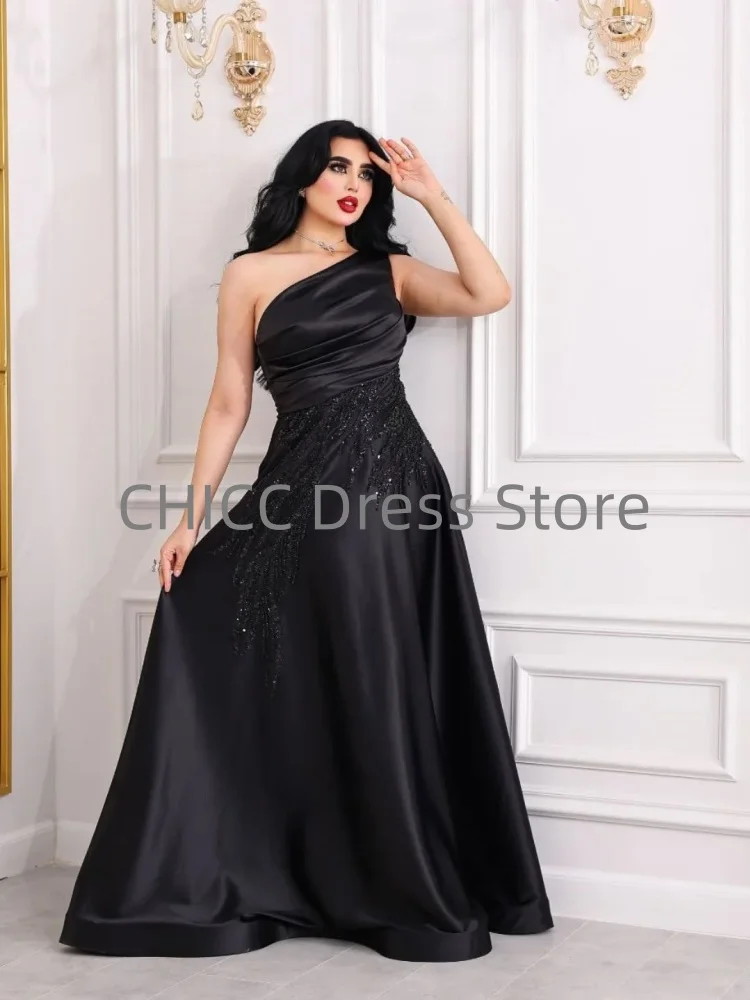 Exquisitos vestidos de noche con un solo hombro, sin mangas, con pliegues de cuentas, vestido para ocasiones especiales, personalizado وعف